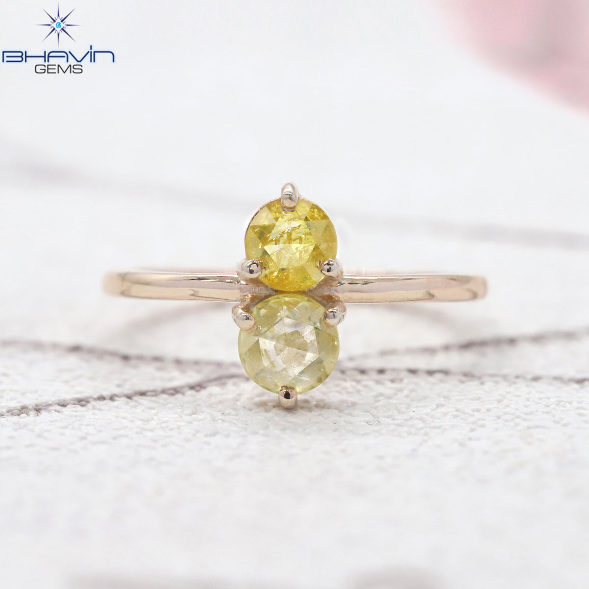 Round Rose Cut Yellow Color Natural Diamond Ring Gold Ring Engagement