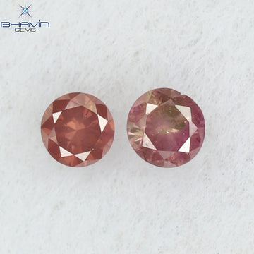 0.06 CT/2 ピース ラウンド シェイプ ナチュラル ルース ダイヤモンド ピンク カラー I3 クラリティ (1.85 MM)