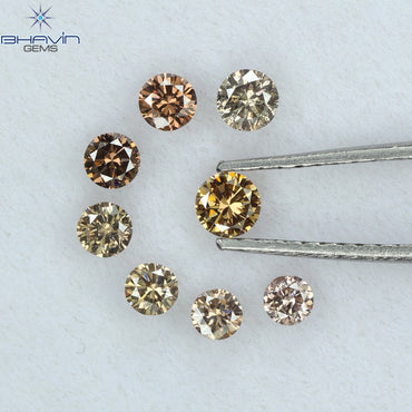 0.61 CT/8 Pcs Round Shape Natural Loose Diamond Brown Pink (Argyle) Color SI Clarity (3.15 MM)