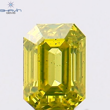 0.13 CT Emerald Shape Natural Diamond Enhanced Yellow Green Color VS1 Clarity (3.02 MM)