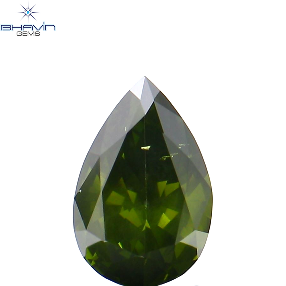 0.24 CT Pear Shape Natural Diamond Enhanced Green Color VS2 Clarity (5.19 MM)
