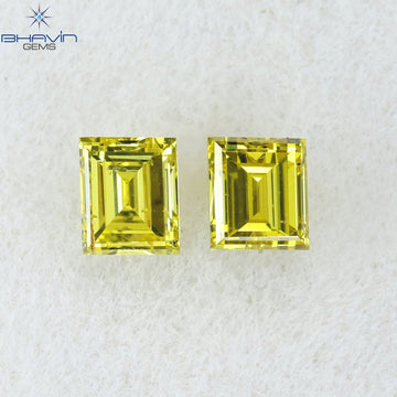 0.22 CT/2 Pcs Natural Square Cut Diamond Enhanced Yellow Color Clarity VS2 (2.69 MM)