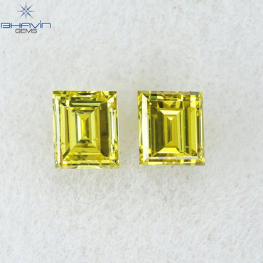0.22 CT/2 Pcs Square Cut Natural Diamond Enhanced Yellow Color VS2 Clarity (2.69 MM)