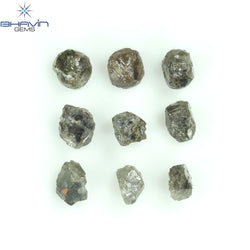 4.11 CT/9 ピース ラフシェイプ ソルト アンド ペッパー カラー ナチュラル ダイヤモンド I3 クラリティ (4.26 MM)