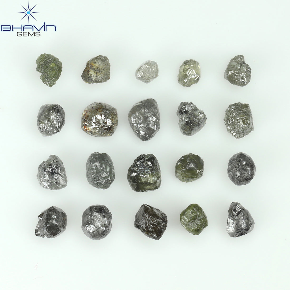 3.09 CT/20 ピース ラフシェイプ ソルト アンド ペッパー カラー ナチュラル ダイヤモンド I3 クラリティ (3.18 MM)