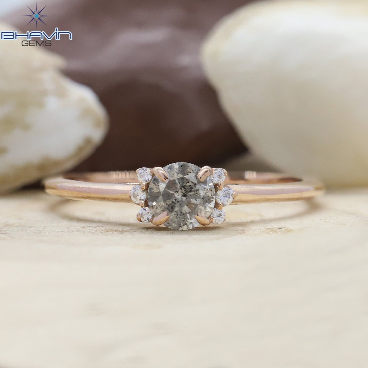 Round Diamond, Natural Diamond Ring, Salt And Pepper Diamond, Gold Ring, Engagement Ring, Wedding Ring, Diamond Ring,