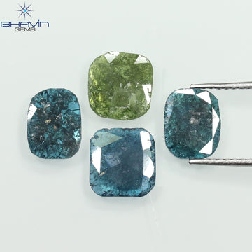 2.81 CT/4 Pcs Natural Slice Diamond Enhanced Blue Green Color Clarity I3 (8.48 MM)
