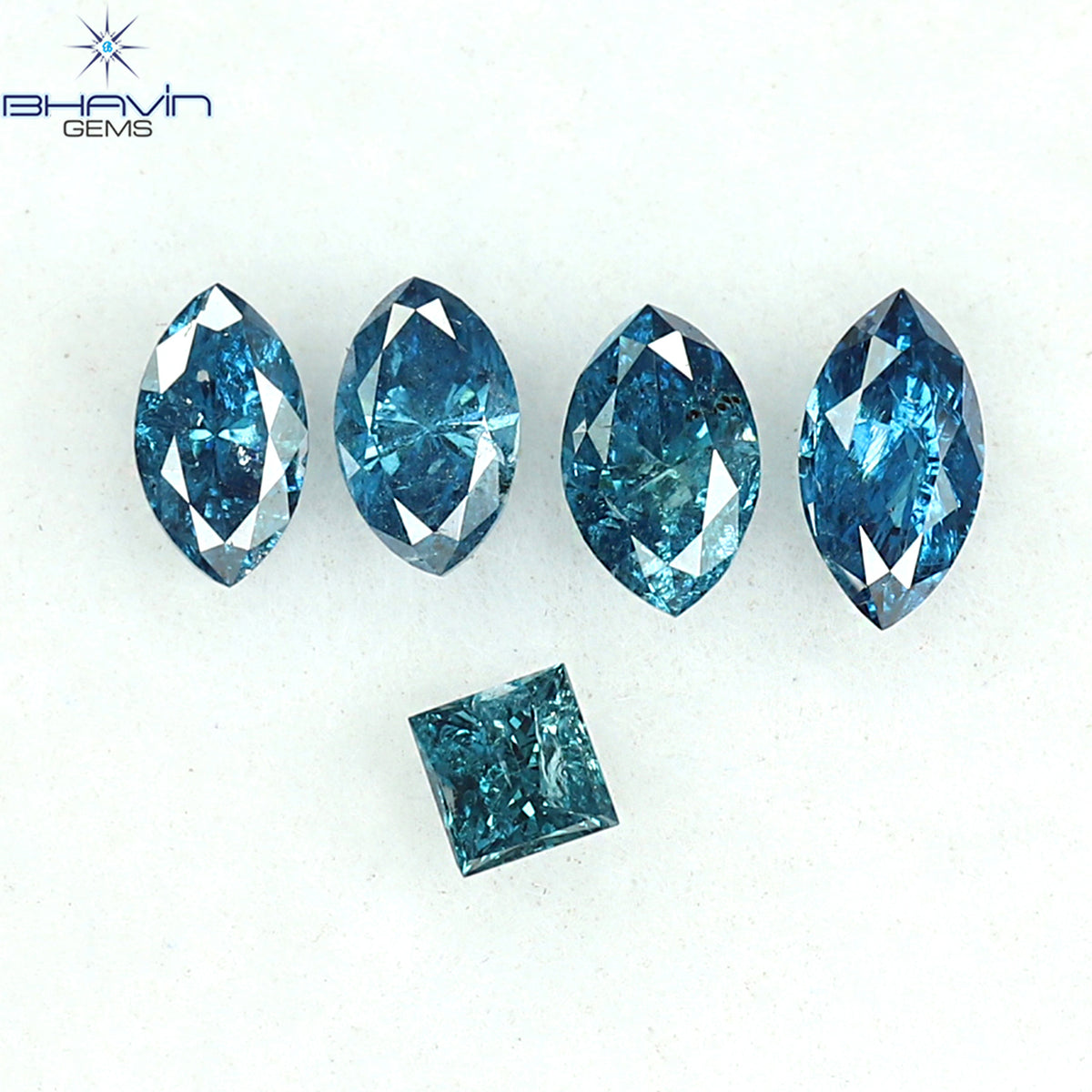 0.48 CT/5 Pcs Natural Marquise Diamond Enhanced Blue Color Clarity I2 (4.44 MM)
