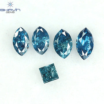 0.48 CT/5 Pcs Natural Marquise Diamond Enhanced Blue Color Clarity I2 (4.44 MM)
