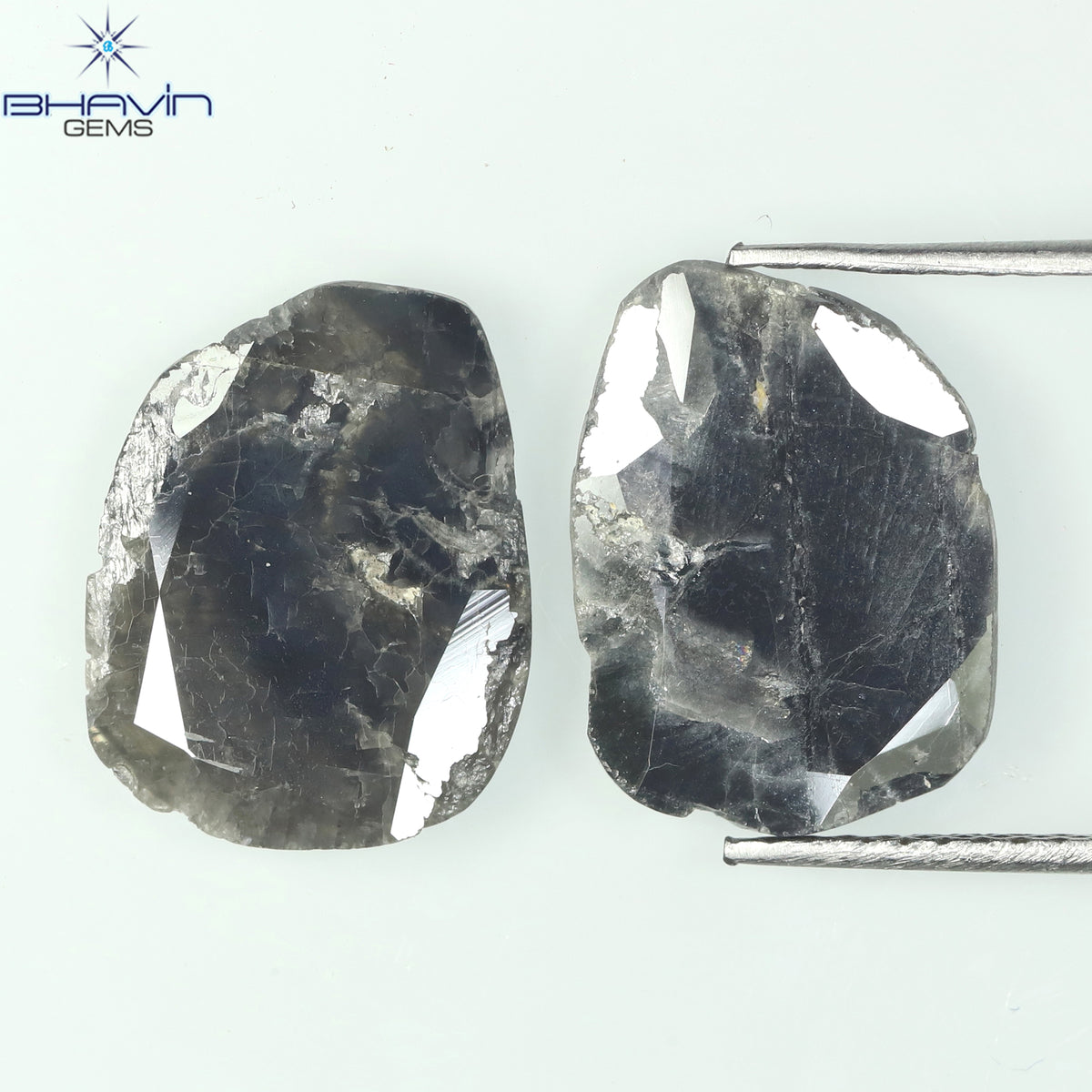 2.98 CT/2 ピース スライス シェイプ ナチュラル ダイヤモンド ブラック グレー カラー I3 クラリティ (13.10 MM)