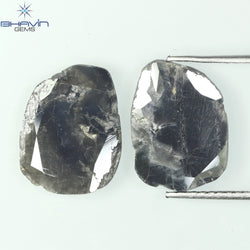 2.98 CT/2 ピース スライス シェイプ ナチュラル ダイヤモンド ブラック グレー カラー I3 クラリティ (13.10 MM)