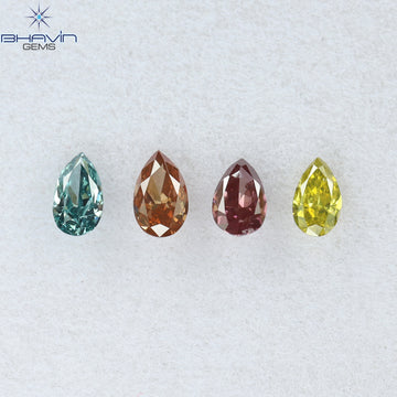 0.31 CT/4 Pcs Natural Pear Diamond Enhanced Mix Fancy Color Clarity SI1 (3.92 MM)