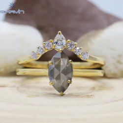 ゴールド リング, マーキス ダイヤモンド, ソルト アンド ペッパー ダイヤモンド, 天然ダイヤモンド リング, 婚約指輪, 結婚指輪, ダイヤモンド リング