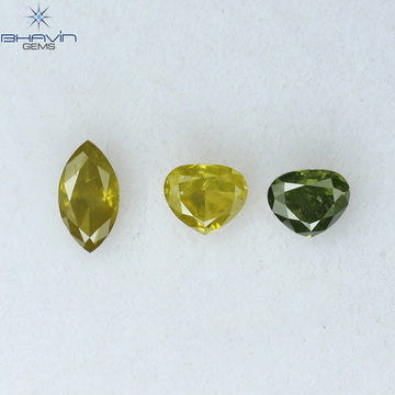 0.66 CT/3 ピース ミックス シェイプ ナチュラル ダイヤモンド イエロー グリーン カラー SI2 クラリティ (5.38 MM)