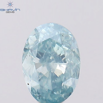 0.37 CT オーバル シェイプ ナチュラル ダイヤモンド グリーンがかったブルー カラー SI1 クラリティ (5.36 MM)