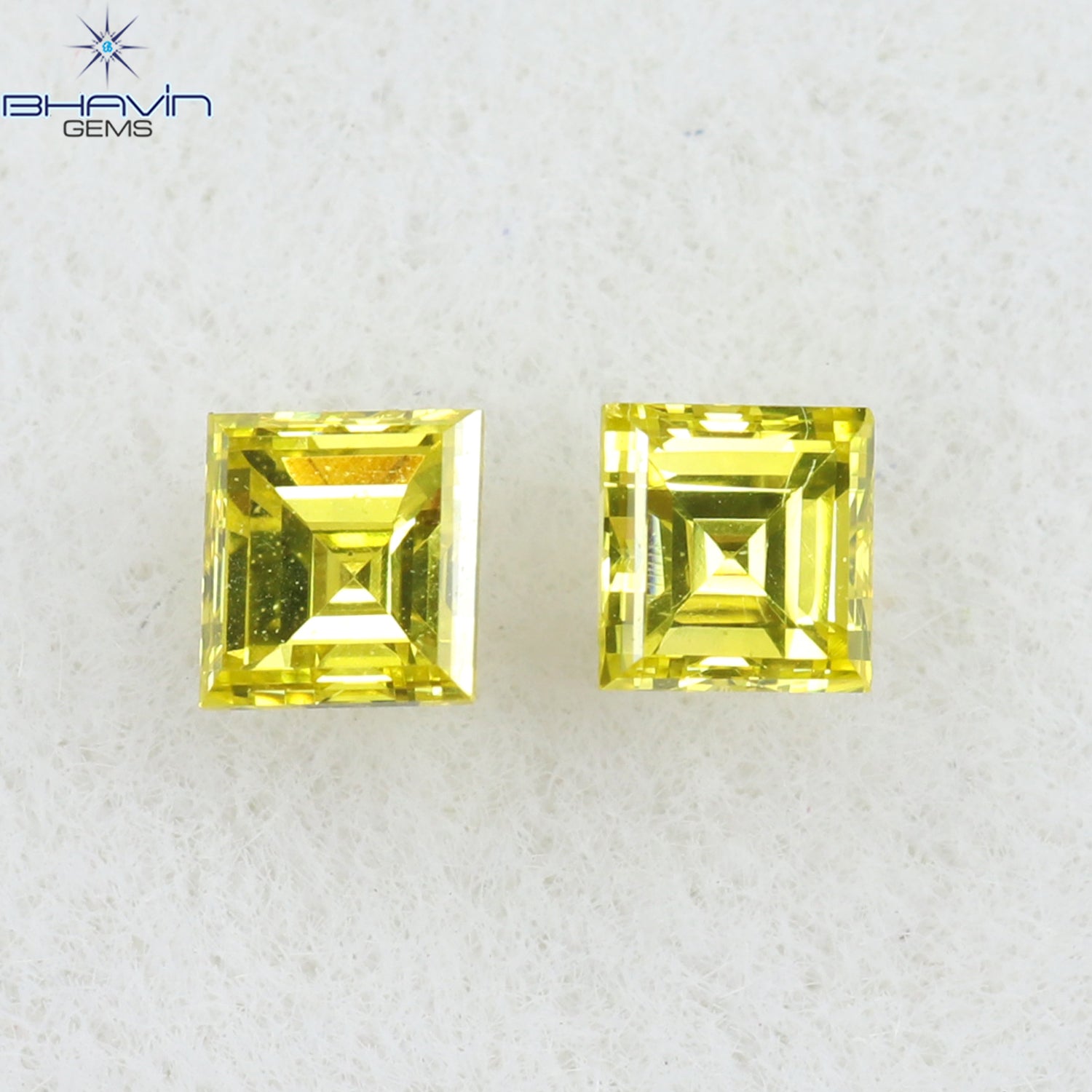 0.16 CT/2 Pcs Square Cut Natural Diamond Enhanced Yellow Color VS1 Clarity (2.32 MM)