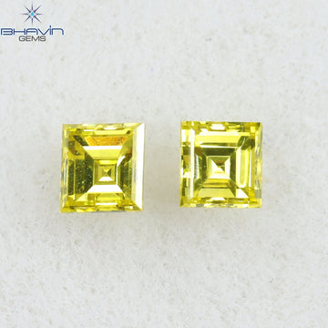 0.16 CT/2 Pcs Natural Square Cut Diamond Enhanced Yellow Color Clarity VS1 (2.32 MM)