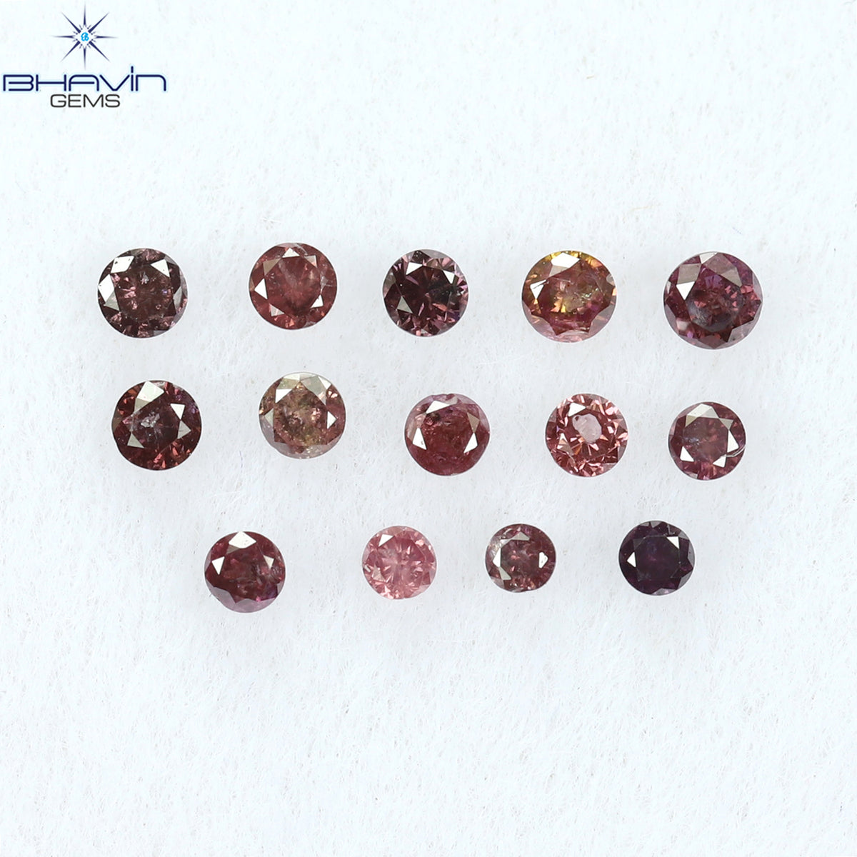 0.20 CT/14 個 ラウンド シェイプ ナチュラル ルース ダイヤモンド ピンク カラー I1 クラリティ (1.50 MM)