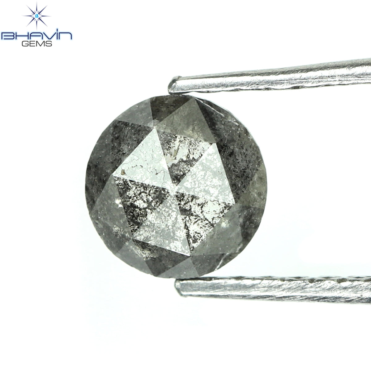 0.65 CT ラウンド ローズ カット シェイプ 天然ダイヤモンド ソルト アンド ペッパー カラー I3 クラリティ (5.56 MM)
