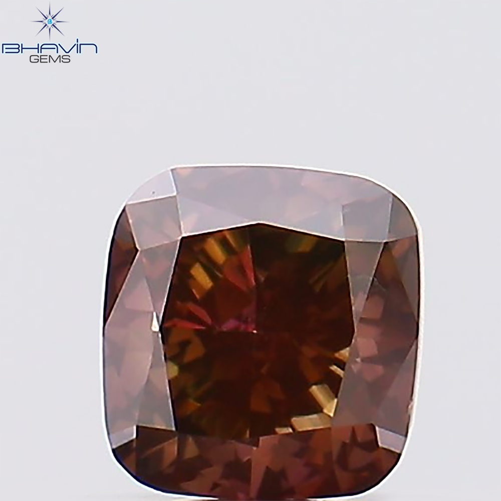 0.37 CT、クッション ダイヤモンド、ブラウン ピンク色、クラリティ VS1 (3.85 MM)