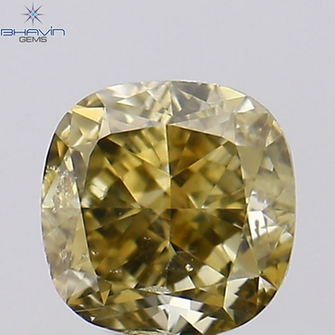 0.51 CT Cuhion Shape Natural Diamond Green Yellow (Chameleon) Color SI2 Clarity (4.43 MM)