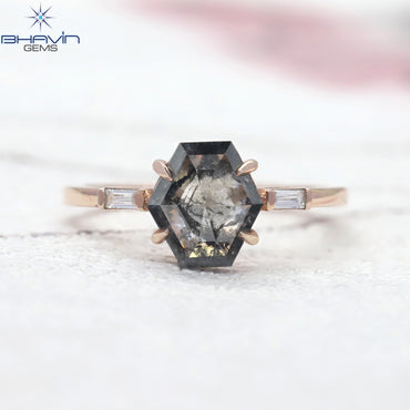 幾何学的なダイヤモンド ソルト アンド ペッパー ダイヤモンド ゴールド リング 天然ダイヤモンド リング 婚約指輪