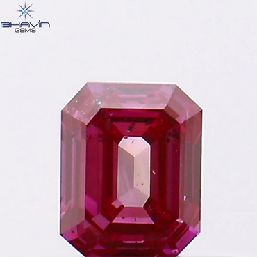 0.41 CT エメラルド シェイプ ナチュラル ダイヤモンド ピンク色 SI1 クラリティ (4.36 MM)