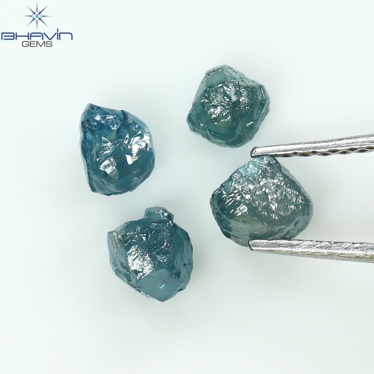 1.83 CT/4 Pcs Natural Rough Diamond Enhanced Blue Color Clarity I3 (4.46 MM)