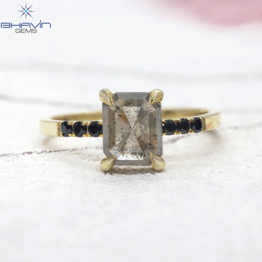 Square Emerald Diamond Salt And Pepper Diamond Natural Diamond Ring Gold Ring Engagement Ring