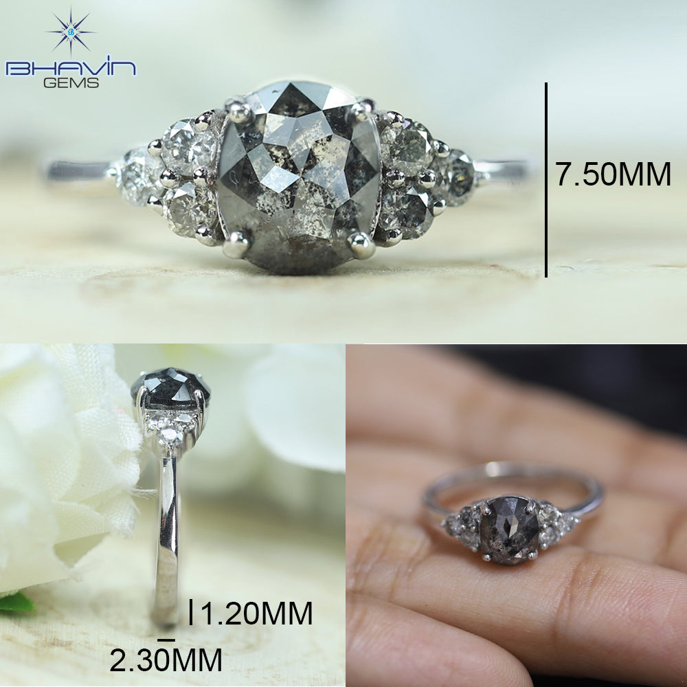オーバル ダイヤモンド ソルト アンド ペッパー ダイヤモンド 天然ダイヤモンド リング ゴールド リング 婚約指輪
