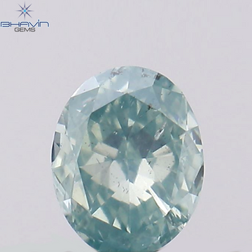 0.37 CT オーバル シェイプ ナチュラル ダイヤモンド グリーンがかったブルー カラー SI1 クラリティ (5.36 MM)