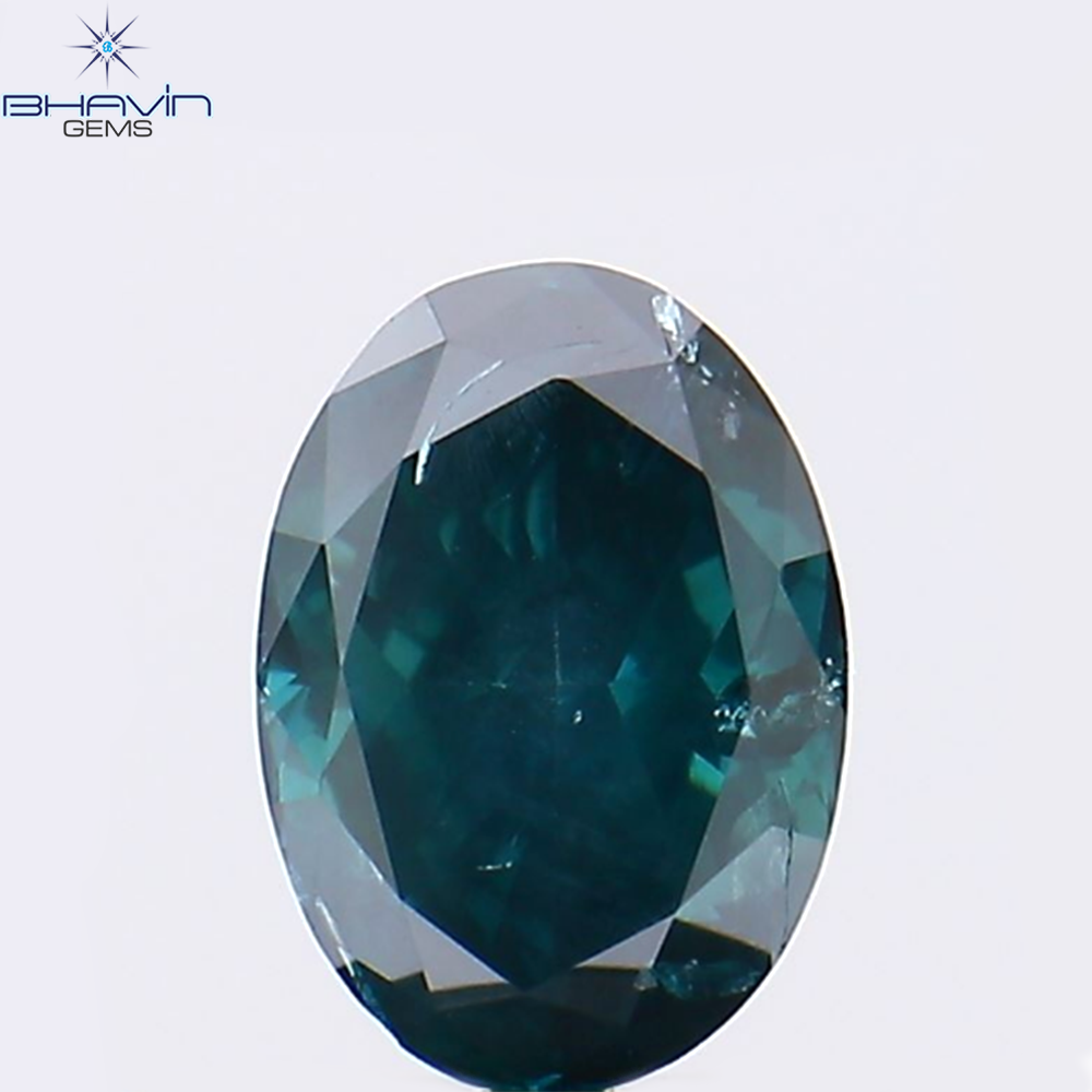 0.42 CT Natural Oval Diamond Enhanced Greenish Blue Color Clarity SI2 (5.66 MM)