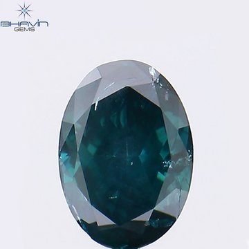 0.42 CT Natural Oval Diamond Enhanced Greenish Blue Color Clarity SI2 (5.66 MM)