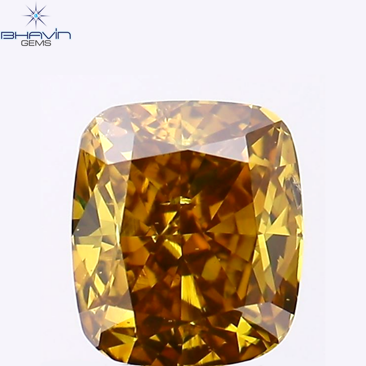 0.95 CT Natural Cushion Diamond Enhanced Orange Color Clarity SI1 (5.96 MM)