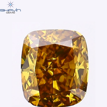 0.95 CT Natural Cushion Diamond Enhanced Orange Color Clarity SI1 (5.96 MM)