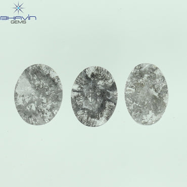 0.61 CT/3 Pcs Oval Slice Shape Natural Diamond Salt And Pepper Color I3 Clarity (5.85 MM)