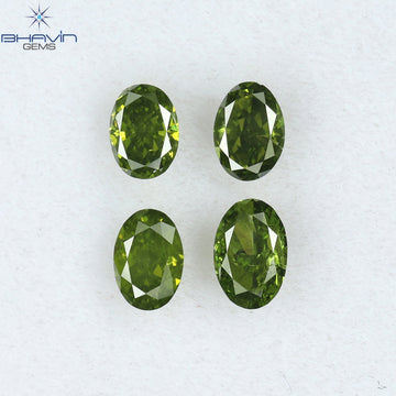 0.59 CT/4 Pcs Natural Oval Diamond Enhanced Green Color Clarity SI (4.22 MM)