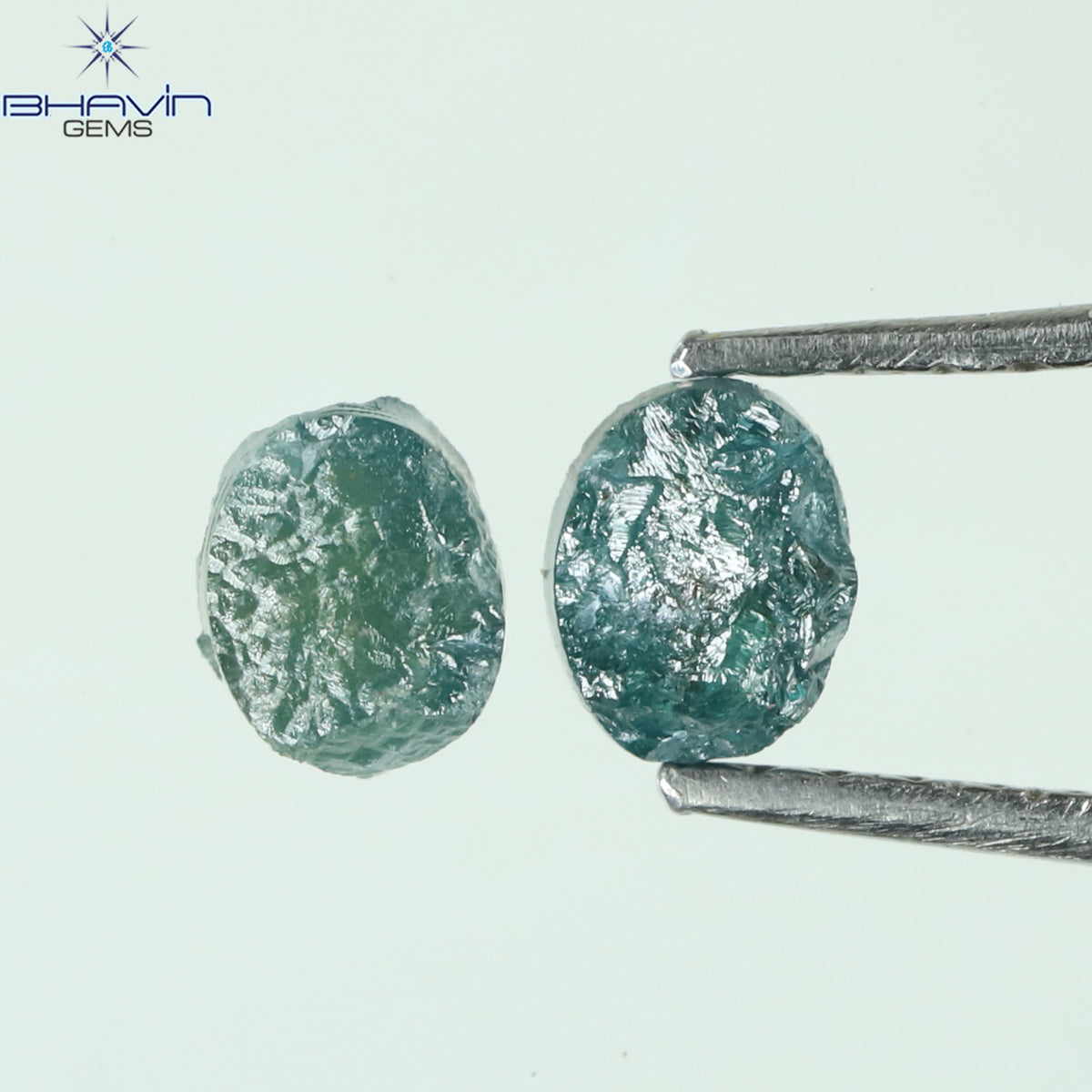 0.65 CT/2 Pcs Natural Oval Rough Diamond Enhanced Blue Color Clarity I3 (4.25 MM)