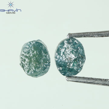 0.65 CT/2 Pcs Natural Oval Rough Diamond Enhanced Blue Color Clarity I3 (4.25 MM)
