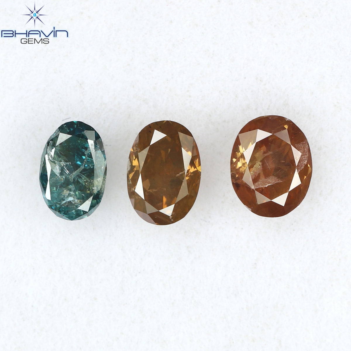 0.65 CT/3 Pcs Natural Oval Diamond Enhanced Pink Blue Color Clarity SI2 (4.25 MM)