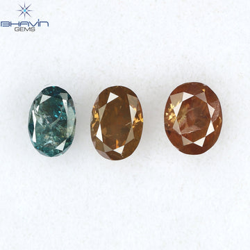 0.65 CT/3 Pcs Natural Oval Diamond Enhanced Pink Blue Color Clarity SI2 (4.25 MM)