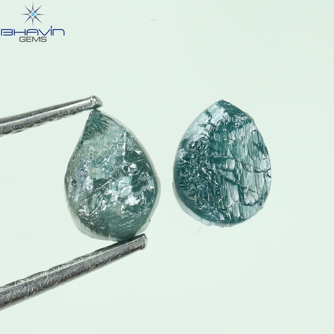 0.69 CT/2 Pcs Natural Pear Rough Diamond Enhanced Blue Color Clarity I3 (5.30 MM)
