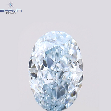 0.37 CT オーバル シェイプ ナチュラル ダイヤモンド グリーンがかったブルー カラー SI1 クラリティ (5.36 MM)