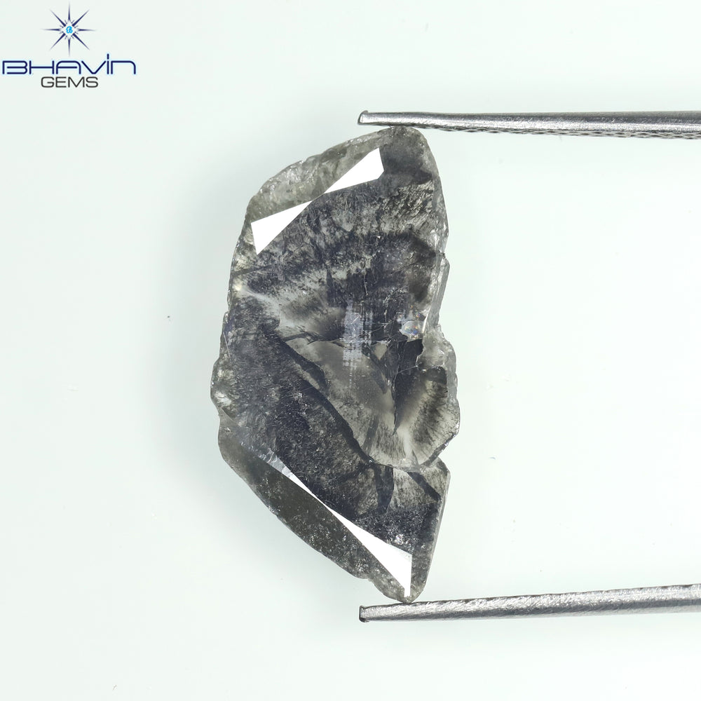 1.67 CT スライス形状 天然ダイヤモンド ソルト アンド パッパー カラー I3 クラリティ (16.00 MM)