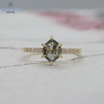 Hexagon Diamond Salt And Pepper Diamond Natural Diamond Ring Gold Ring Engagement Ring