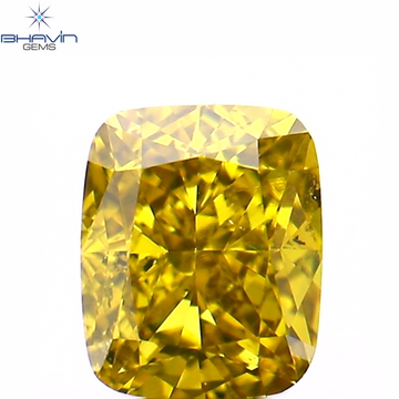 0.38 CT Natural Cushion Diamond Enhanced Green Yellow Color Clarity VS2 (4.20 MM)