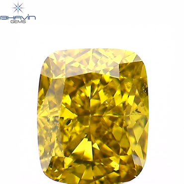 0.38 CT Cushion Shape Enhanced Green Yellow Color Natural Diamond VS2 Clarity (4.20 MM)