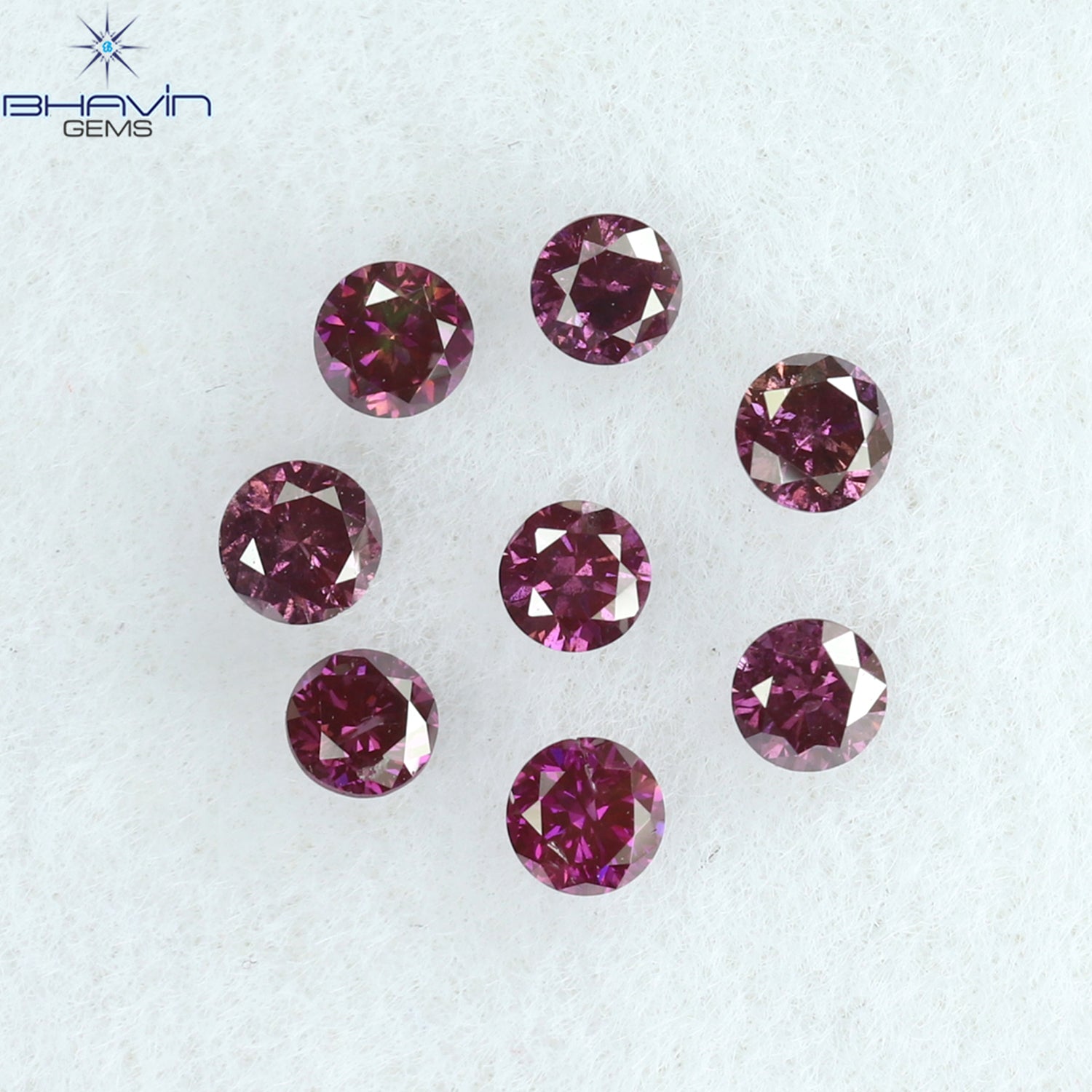 0.34 CT/8 PCS Round Diamond Vivid Pink Color Natural Diamond VS Clarity (2.20 MM)