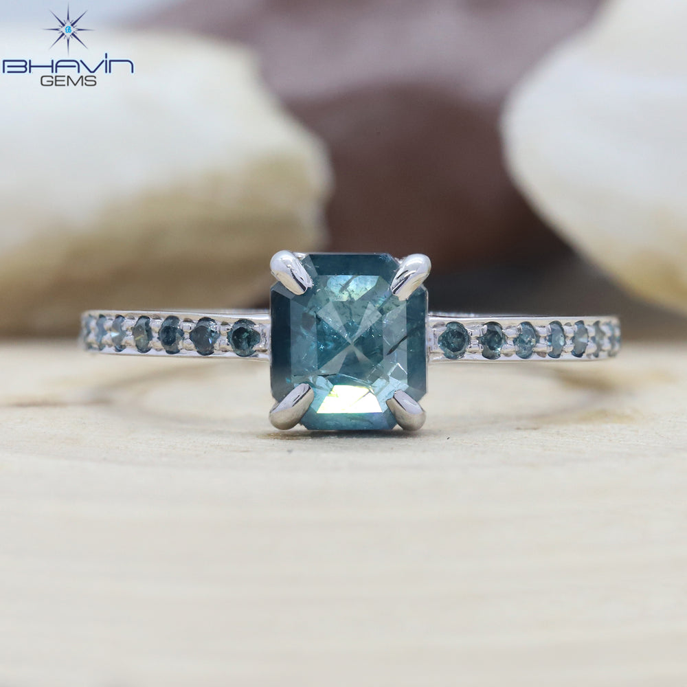 Square Emerald Diamond Blue Color Natural Diamond Ring Engagement Ring