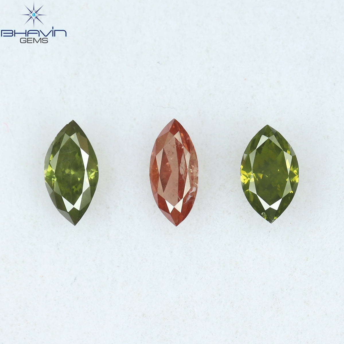0.49 CT/3 Pcs Natural Marquise Diamond Enhanced Green Pink Color Clarity I1 (5.07 MM)
